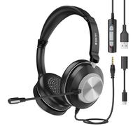 Voistek USB Headset with Microphone for Laptop/PC,Wired On Ear Computer Headphones with Noise Cancelling Mic & In-line Controls for Office Work Calls, Zoom, Teams