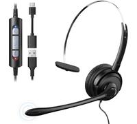 Voistek USB Headset with Microphone for Work, Wired Single Ear Headphones with In-line Control,Noise Cancelling Mic for Office, VoIP, Call Center, Online Classes, Teams, Zoom, Skype