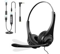 Voistek Wired Headset with Noise Cancelling Microphone, 4-in-1 Type-C/USB-A/3.5mm/2.5mm, Light Comfortable On-Ear Headphones for PC, Skype, Teams, Zoom, Conference, Remote Work, Office, Call Centre