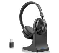 Voistek Wireless Headset with Mic for Work,USB Headset with Noise Cancelling Mic & Mute Button for PC,Mac,Laptop,Work,Zoom,Teams,Online Meetings and Home Office (Black, Large Size with binaural)