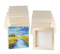 Voittozege 16 Pack Unfinished Wooden Canvas Board 4 x 4 Inch Square Wood Panels, Blank Canvas Cradled Painting Panel Boards for Painting Pouring Drawing Burning and DIY Craft Projects