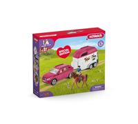 Voiture avec remorque pour chevaux, Coffret schleich avec 1 cheval schleich inclus, coffret figurines pour enfants de 5 ans,