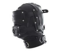 VOIV Faux Leather Black PU Sexy Hood Masks Costumes Adult Cosplay Party Face Mask Metal Buckle Blindfold Hood Punk Role Play