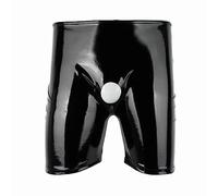 VOIV Mens Sexy Open Crotch Shiny Casual Leather Pants PVC Latex Crotchless Leather Boxer Male Bottom Underwear