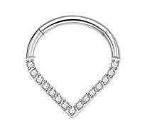 VOJO G23 Titanium Teardrop Septum Ring Daith Piercing Earrings Jewelry Tragus Helix Nose Rings for Women, 16G 8/10mm, Titanium, cubic zirconia