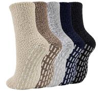 VoJoPi Women's Slipper Socks, 5 Pairs Warm No-Slip Fluffy Socks, UK 4-8 | Slipper Socks for Women Soft Cosy, Winter Thermal Fuzzy Bed Socks for Ladies Sleeping Home Casual Gifts Everyday Wear