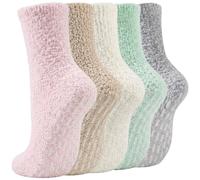 VoJoPi Women's Slipper Socks, 5 Pairs Warm No-Slip Fluffy Socks, UK 4-8 | Slipper Socks for Women Soft Cosy, Winter Thermal Fuzzy Bed Socks for Ladies Sleeping Home Casual Gifts Everyday Wear
