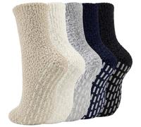 VoJoPi Women's Slipper Socks 5 Pairs, Winter Thermal Fluffy Socks, UK 4-8 | Fluffy Slipper Socks for Women Soft Cosy, No Slip, Warm Fuzzy Bed Socks for Ladies Sleeping Home Casual Gifts Everyday Wear