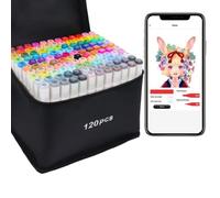 Vokiuler 120 Colours Alcohol Markers with App Chisel & Bullet Tips | Chisel and Fine Tip | Blendable| Fast-Drying|Non-Toxic | Colouring Pens for Adults, Anime, Manga,Drawing, Sketching