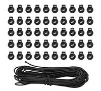 Vokmon 50 Pieces Drawstring Toggles For Cord And 32 Feet Elastic Nylon Shock Plastic Single Drawstrings Buttons Fastener，Cord Stopper Lock Bag, Black