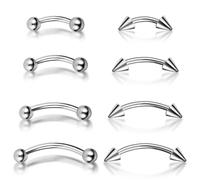 Vokmon 8PCS Body Piercing Jewellery, Eyebrow, Nose, Lip, Tongue, Ear & Nipple Rings, 16G Silver Stainless Steel, 6MM/8MM/10MM/12MM Barbell, 3MM Ball, 8 Pieces
