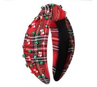 vokone Christmas Headbands for Women Red Plaid Crystal Pearl Christmas Stockings Knotted Headband Christmas Holiday Accessories Gifts Red Plaid
