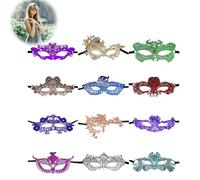 Vokowin 12 Pcs Constellations Lace Masks Women's Sexy Eye-mask Masquerade Mask for Ball Party Venetian Masquerade Costume (12 Colors) (K317-12)