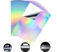 Vokowin 20 Sheets Printable Vinyl Sticker Paper A4 Holographic Sticker Paper, Waterproof Transparent Film for Inkjet Printer Laser Printer DIY Craft Decoration (K109-20)