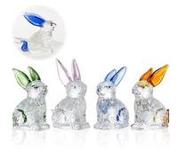 Vokowin 4 pcs Little Glass Rabbits Figurines Cute Crystal Bunny Collectibles Statues Animal Decor Ornament Table Centerpiece Handmade Colorful Glass Art Animals Collectible Gift Home Decor (K395-4)