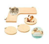 Vokowin 4pcs Hamster Wooden Platform Shelf, Hamster Platforms L-Shaped Large Platform Natural Wood Parrot Round Stand Board Mice Activity Pedal Chinchilla Bird Cage Accessories (K277-1)