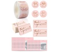 Vokowin 620pcs Thank You Business Card, 100pcs Gold Foil Thank You for Supporting My Small Business Cards 500pcs Thank You Stickers, 20pcs Smell Proof Bags (K94-1)