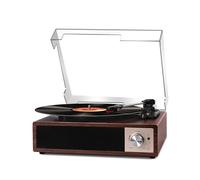 VOKSUN Bluetooth Vinyl Record Player - 3-Speed Belt-Driven, Built-in Speakers, USB Recording, RCA/Aux, Retro Wooden Phonograph (7/10/12" Records), Walnut Red