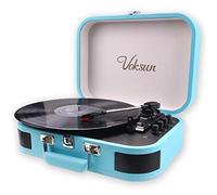 VOKSUN Portable Record Player, Vintage Vinyl Player Suitcase with Built-in Speakers & Bluetooth, 3-Speed Belt-Drive Turntable, Supports MP3 Recording via USB, AUX/RCA/Headphone Jack,Blue