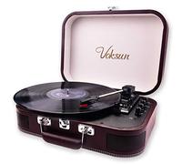 VOKSUN Portable Record Player, Vintage Vinyl Player Suitcase with Built-in Speakers & Bluetooth, 3-Speed Belt-Drive Turntable, Supports MP3 Recording via USB, AUX/RCA/Headphone Jack,Red