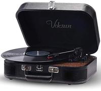 VOKSUN Record Player, Portable Vinyl Player with Built-in Stereo Speakers, Bluetooth 3-Speed Suitcase Turntable, Supports Vinyl to MP3 Recording, AUX/USB/RCA/Headphone Jack, Black