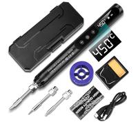 Voktta Cordless Soldering Iron Kit with Stand, Portable USB Soldering Iron Set with LCD, Adjustable Temperature 200-450°C, 3 Soldering Tips, for Repairing Circuit Board, Welding Repair - Black