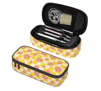 VOL&BASS Checkered Yellow Red Flower Large Pencil Case For Girls Boys,Big Capacity Pencil Pouch Pen Bag With Flip Top Zipper,Back To School Supplies Pen Holder Box Organizer Office Student