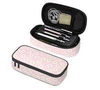 VOL&BASS Pink Daisy Flower Large Pencil Case For Girls Boys,Big Capacity Pencil Pouch Pen Bag With Flip Top Zipper,Back To School Supplies Pen Holder Box Organizer Office Student