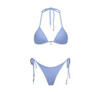 VOLAFA Women's Triangle Bikini Set Multiway Fishnet Tie Side Halter String Solid Cheeky Two Piece Swimsuit Bathing Suit, Foggy Blue, 4