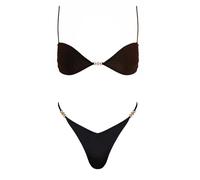 VOLAFA Women's Triangle Bikini Set Tie Solid Sexy Thong Cheeky Two Piece Swimsuit Bathing Suit, Black, 10