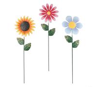 Volakebeing 3 Pcs Large Metal Sunflower Garden Stakes 48cm Outdoor Flower Ornaments Sculpture Decoration for Yard Patio Lawn Multicolour Iron Garden Art Stakes