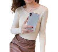 Volakebeing 70% Spandex Stretch Women's Sweater Long Sleeve Solid Color | 70% spandex blend, high elasticity, comfortable stretch, retains shape, 30% polyester mix