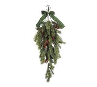 Volakebeing Artificial Christmas Wreath with Velvet Bow and Pine Needle Garland, 70cmPlastic Holiday Door or Wall Hanging Decoration for Home and Garden Festive Display(Green)