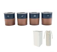 Volakebeing Camping Outdoor Steel Cup Set Cups Pack 300ml Stackable Metal Cups Leather Pu 4-piece Holder 304 Steel Stainless Drinking with Lightweight Travel Drinkware (dark blue 300ml)