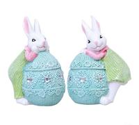 Volakebeing Easter Bunny Couple Rabbits Figurine Set of 2, Holiday Tabletop Decor Resin Statues, Adorable Expressions Charming Facial Details, Versatile Placement for Home Garden Office(Blue)