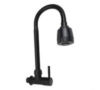 Volakebeing Flexible Hose Kitchen Sink Faucet with Dual Mode Spray for Cold Water, Wall Mounted Space Saving Tap in Black, Iron and Plastic Steel Materials