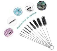 Volakebeing For 10 Pcs Set Strip Type Cleaning Brushes for Bottle Tube Pipe with Long Handle, Nylon Bristles, 2-25mm Diameter, Compatible with Narrow(Black)