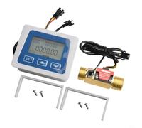 Volakebeing for Digital Water Flow Meter with LCD Display Sensor Gauge for Liquid Control, -25 L/min Range, G1/2 Thread, Copper Body, Compatible with DC3.5-24V