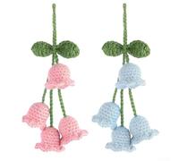 Volakebeing For Handwoven Lily of the Valley Car Mirror Hanging Decor, 14 cm Crochet Bell Flower Ornament for Car Interior, Blue and Pink Set of 2, Adjustable Rope