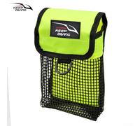 Volakebeing For Scuba Diving Mesh Gear Bag for SMB Safety Marker Buoy, Reel, Bolt Snap Storage with D-For Ring and Swivel Snap, 20 x 13 x 6 cm, Orange(Green)