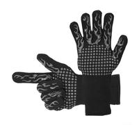Volakebeing Heat Resistant BBQ Gloves 800°C Oven Mitts, Flame Retardant Five Finger Design, Silicone Anti Slip Grip, Cotton Lined for Comfort, for Grilling, Baking,(Black)