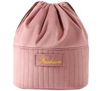 Volakebeing Large Capacity Travel Makeup Bag Organizer Waterproof Velvet Cosmetic Storage Pouch with Drawstring Closure for Toiletries and Accessories, Black(Pink)