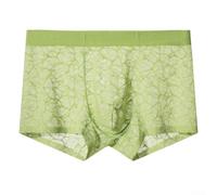 Volakebeing Mid Waist Men Trunks 27.6 Inch Waist Size L Green | Ice silk fabric, seamless lace design, breathable structure, mid waist fit, size L available