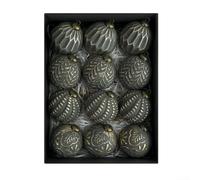 Volakebeing Set of 12 Christmas Ball Ornaments, 8cm Rustic Vintage Ornaments with Gold Silver Green Black Finish, Countryside Style Holiday Decorations for Home and Seasonal Décor(black)