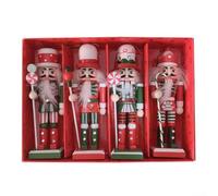 Volakebeing Set of 4 Wooden Nutcracker Christmas Ornaments, 12cm Retro Soldierand King Figures, Festive Tree, Window and Door Hanging Decoration for Holiday Home Décor(B)