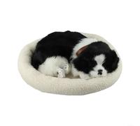 Volakebeing Sleeping Dog Plush Toy In Woven Basket - Soft Electronic Stuffed Pet Decor For Home Or Car - Birthday Or Holiday - 28X25x6cm(DogB)