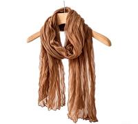 Volakebeing Soft Cotton Linen Crinkle Scarf Ladies Fashion Neck Wrap Long | Unique crinkle texture, cotton-linen blend, breathable all-season wear, UV protection, solid color design