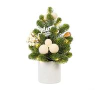 Volakebeing Tabletop Pine Tree With Berries Pine Cones Artificial Christmas Holiday Indoor Decorative Display Vintage Style For Home Office Fireplace Mantle Dining Table(Beige)