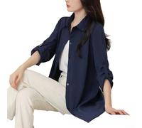 Volakebeing Womens Long Sleeve V Neck Oversized Shirt Dress Casual Loose Fit Blouse Solid Tops for Ladies Girls All Seasons Wear White Black Red Light Blue Dark Blue S-3XL(M Dark Blue)