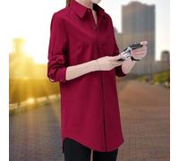 Volakebeing Womens Long Sleeve V Neck Oversized Shirt Dress Casual Loose Fit Blouse Solid Tops for Ladies Girls All Seasons Wear White Black Red Light Blue Dark Blue S-3XL(M Red Wine)